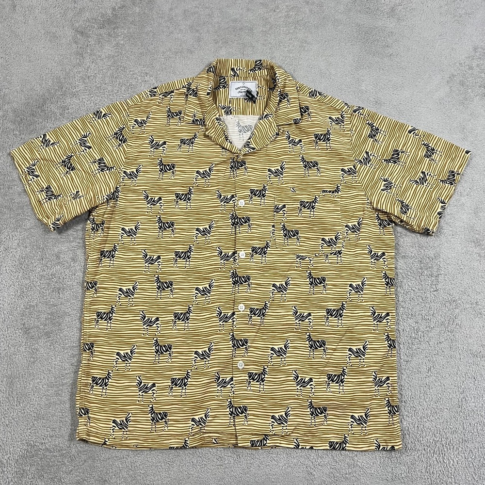 Portuguese Flannel Shirt Mens XL Camp Loop Collar Zebra Print Button Up Lyocell